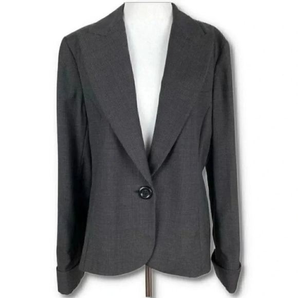 Lafayette 148 blazer size 14 black white 100% wool pindot one button jacket